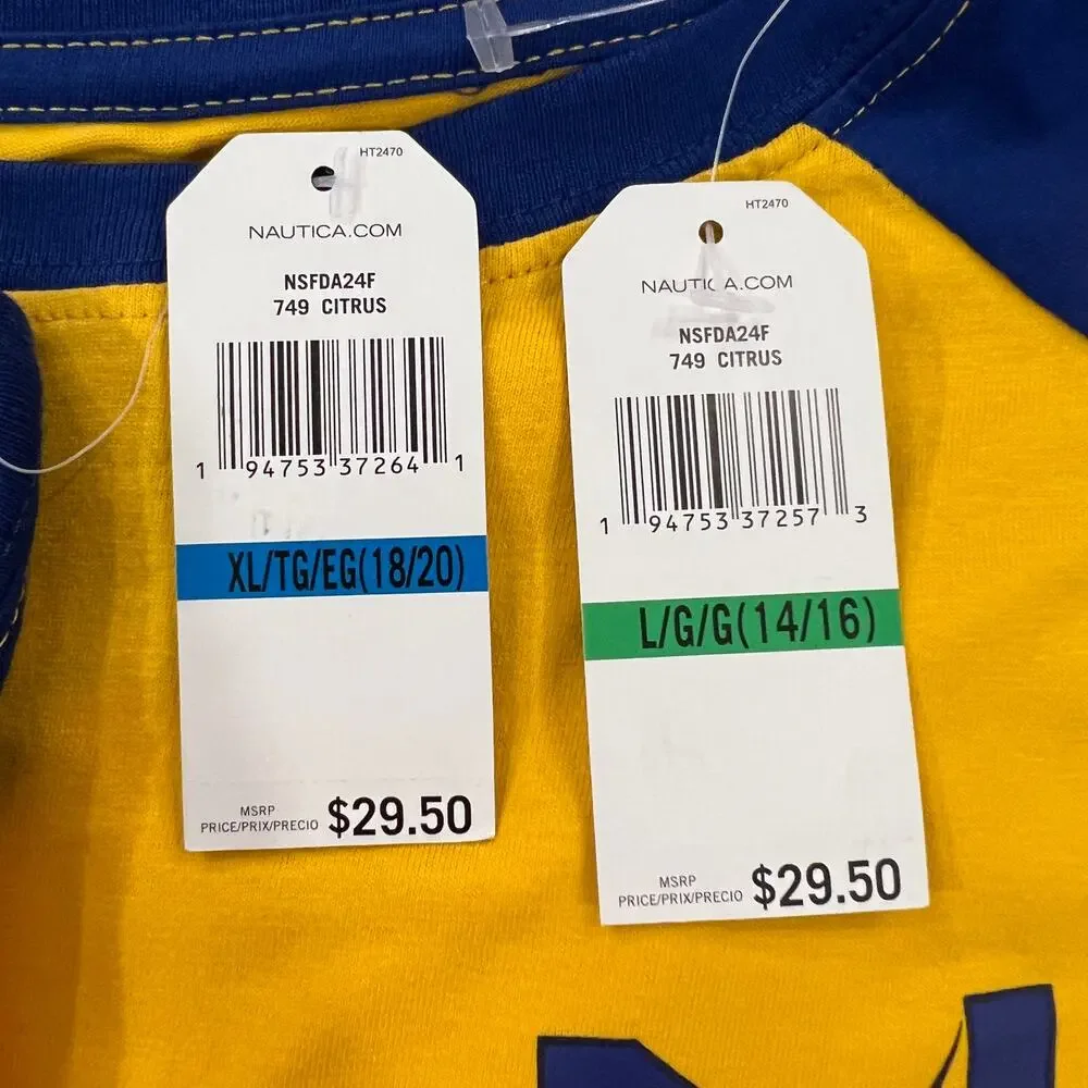 NWT Nautica Boys' Blue and Gold W/ Logo Baseball Tee